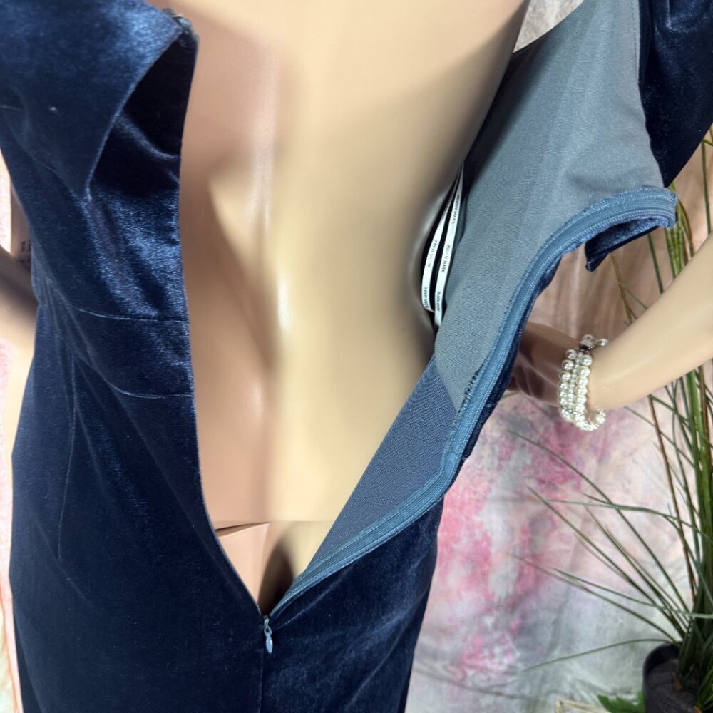 NEW📌Blush Mark French Blue Velvet Off-the-Shoulder Midi Many Occasions Dress - Picture 11 of 16